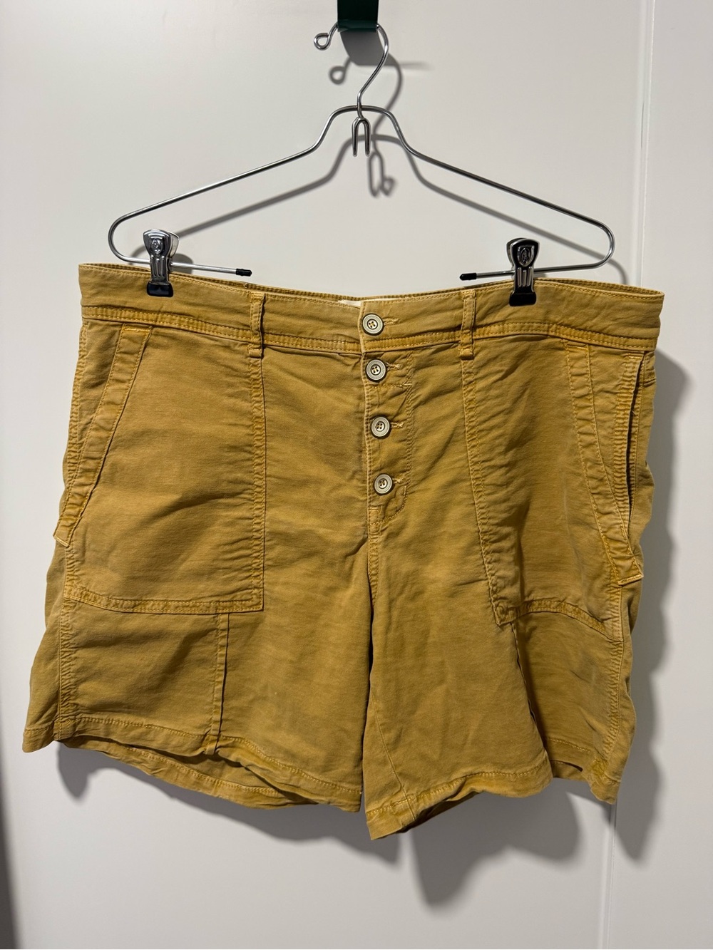 Anthropologie The Wanderer Mustard Button-Front Cotton - Linen Shorts